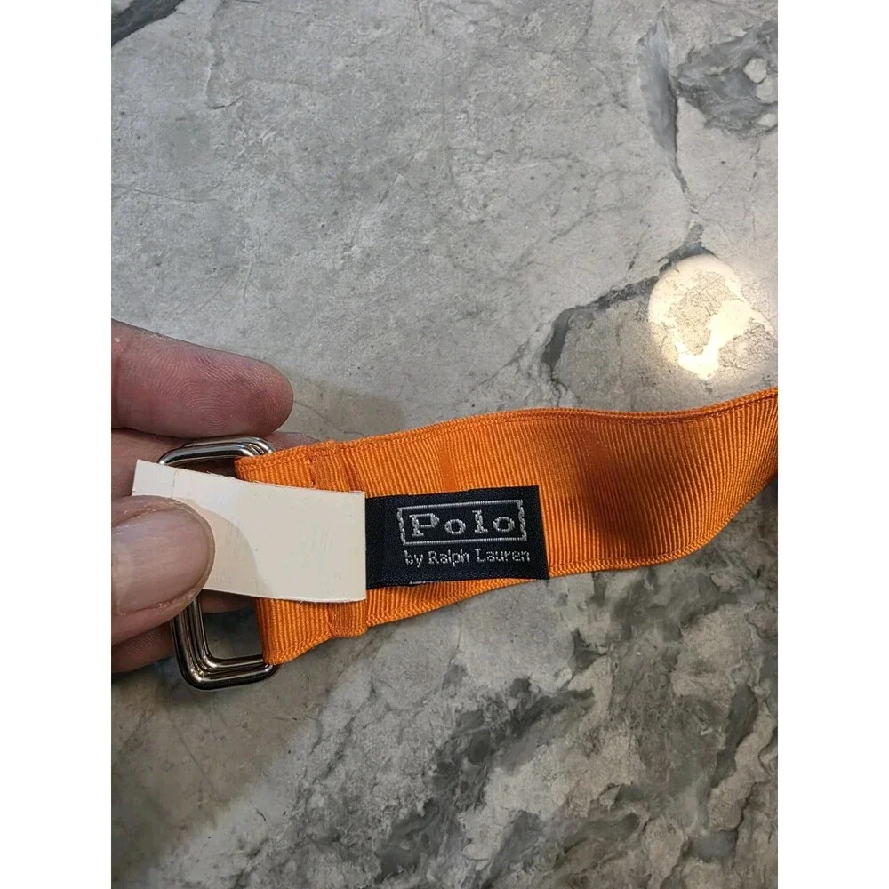 Vintage Polo Ralph Lauren Orange Webbing D-Ring Belt Green Pony USA Made LARGE